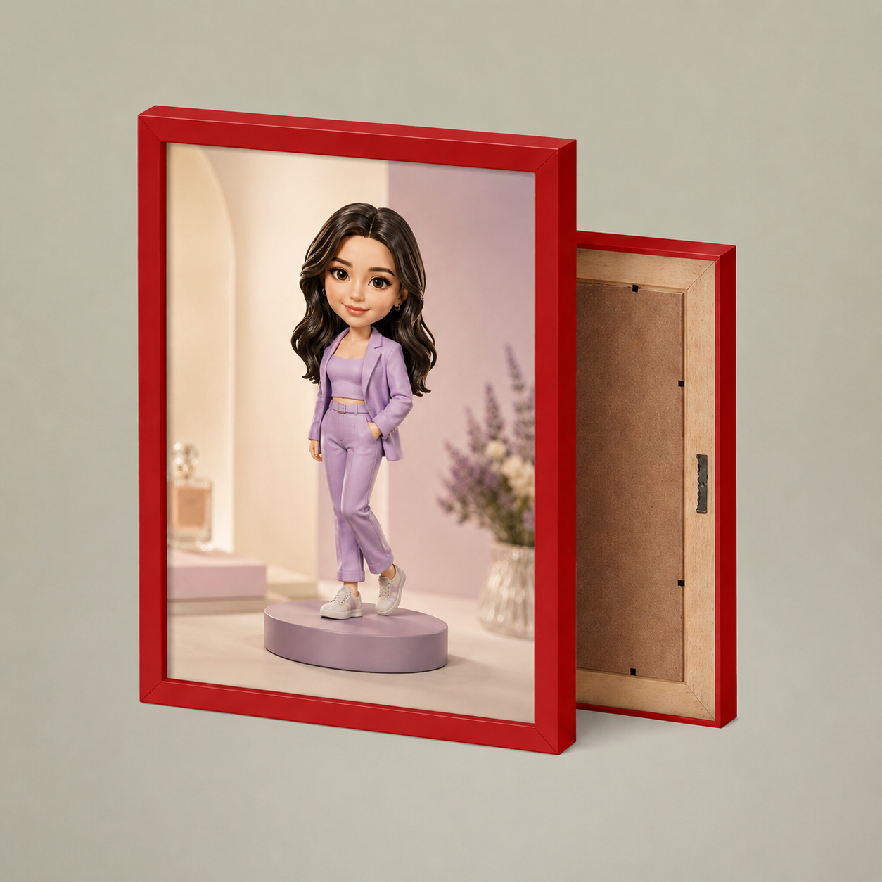 A personalised MiniMe character shown as a framed portrait keepsake